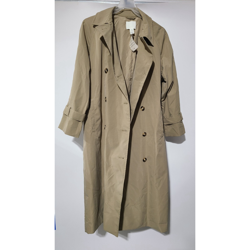 H&M Trench Coat Women's Medium Beige Double Breasted Belted Long NWT 48L